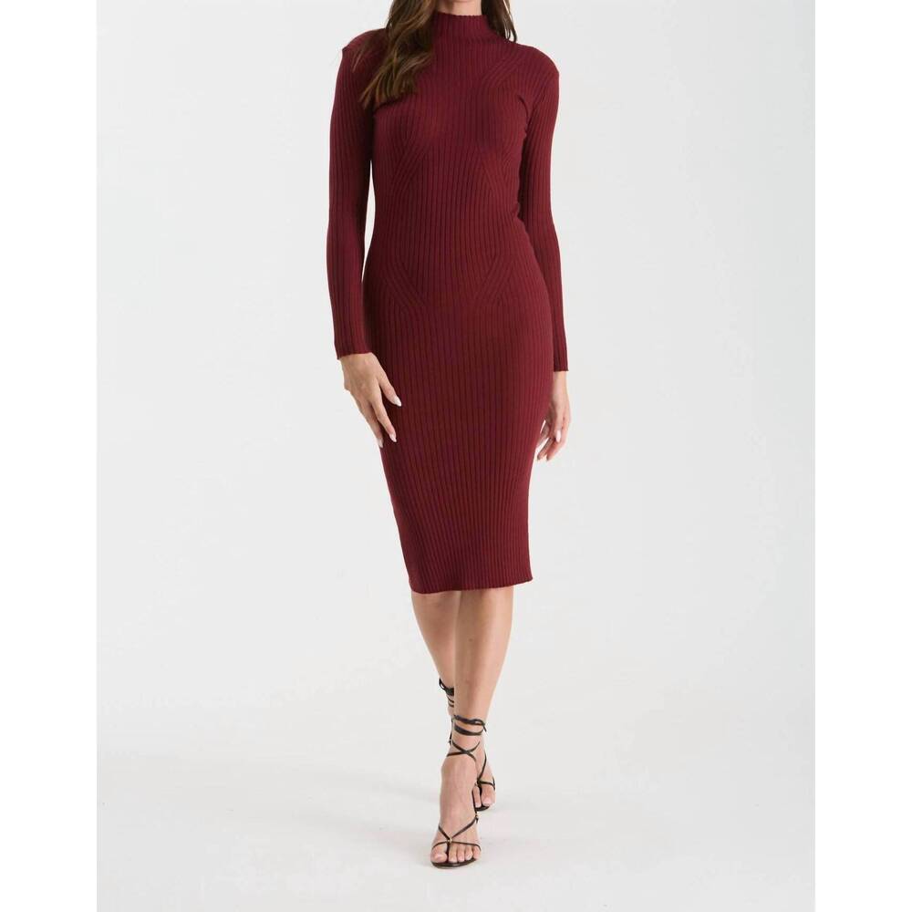 NEW THE WORKSHOP STUDIO mock neck long sleeve sweater knit midi dress in rosewoo